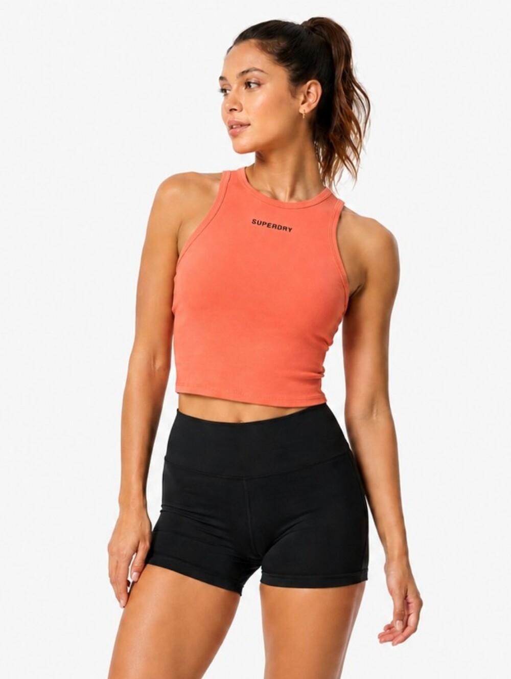 Superdry Neon Coral Racerback Crop Tank Top Stretch Athletic Size 6